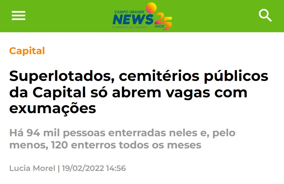 Superlotação em Cemitérios de Campo Grande/MS