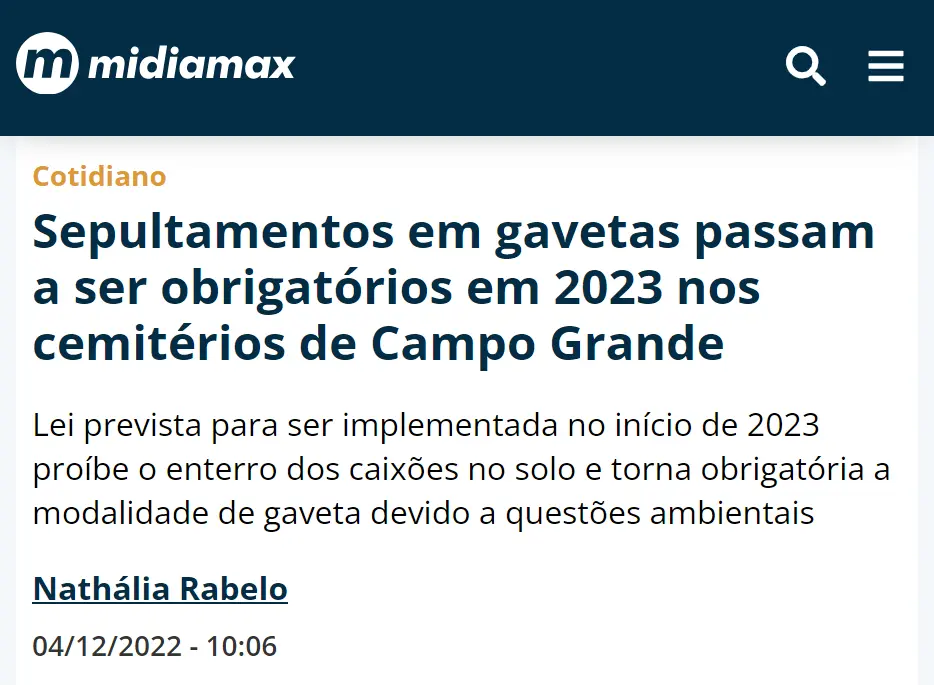 Sepultamentos obrigatórios em Cemitérios de Campo Grande