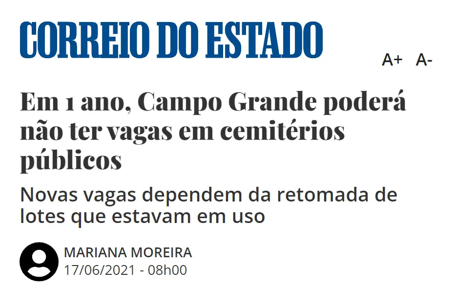 Campo Grande não tem vagas em cemitérios públicos